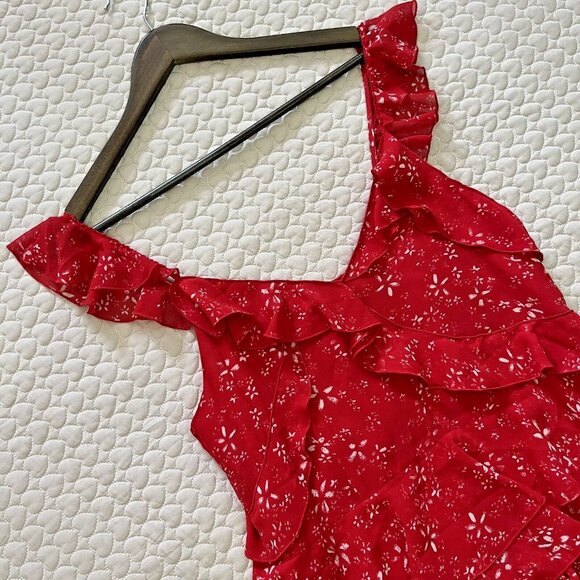 NWT The Kooples Moon Flower Red Floral Ruffle Mini Dress Size 2 - Picture 3 of 12